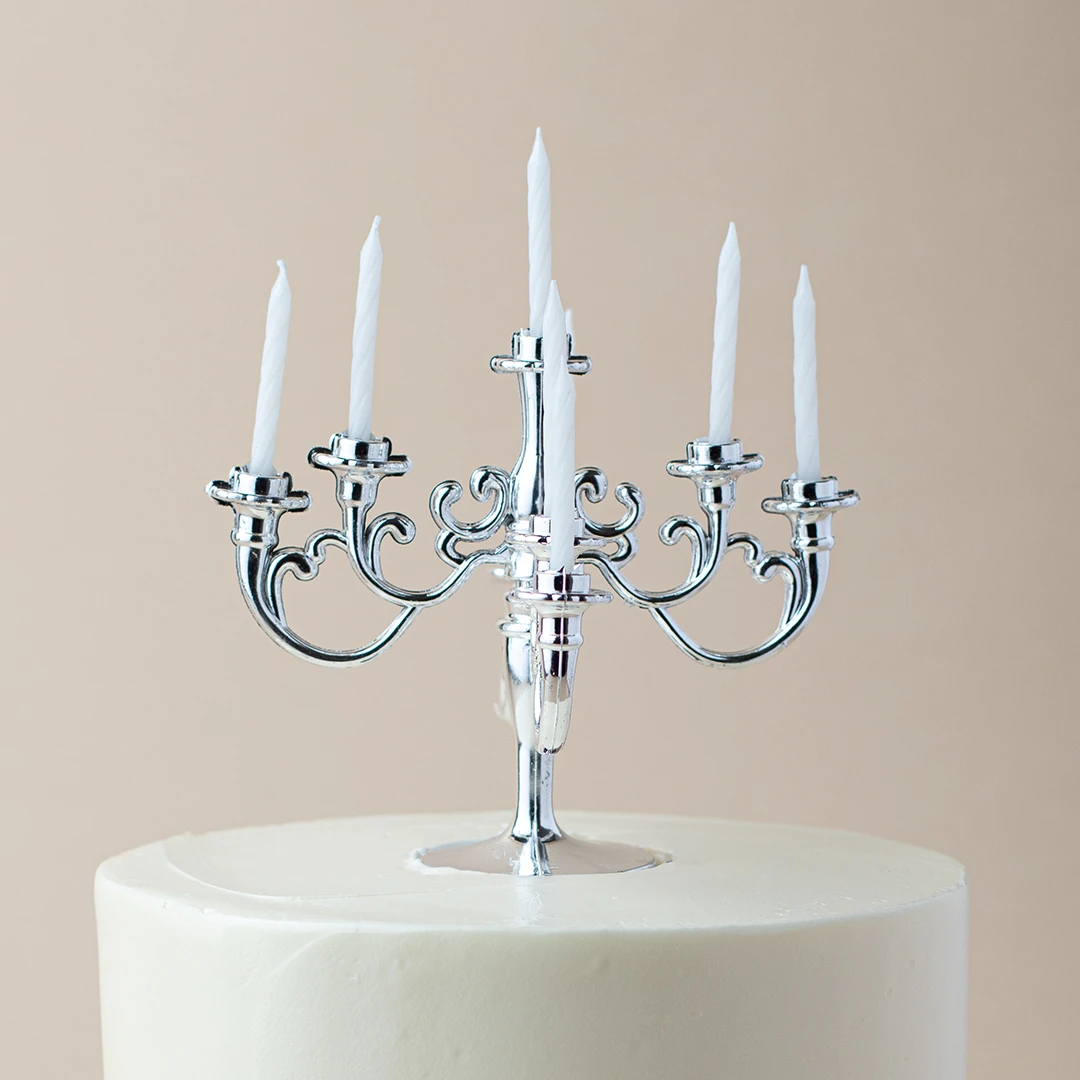 Silver Candelabra Cake Topper