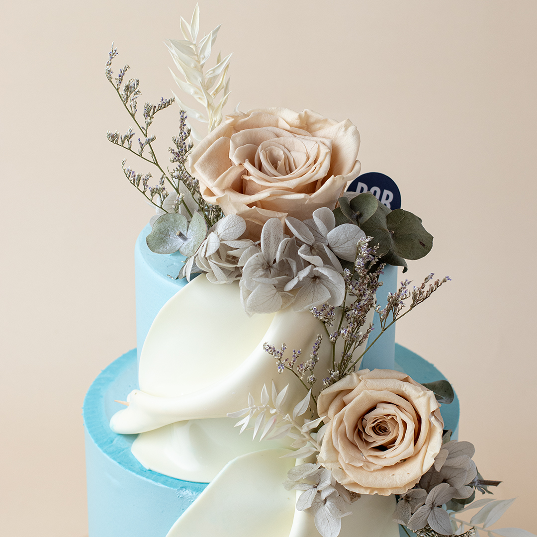 Elegant Ice Blue and Khaki Floral Cake - Bob the Baker Boy