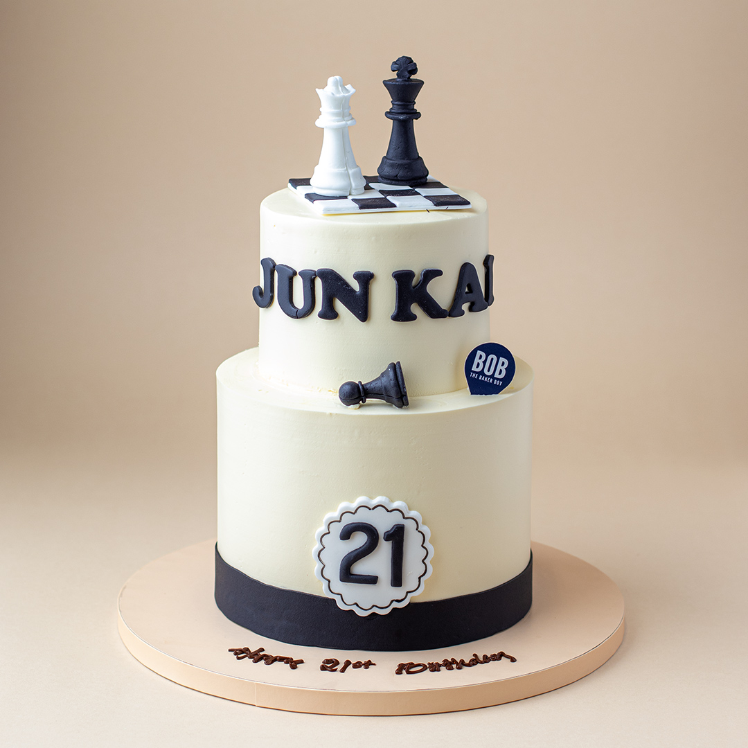English Chess Birthday Cake with Chess Pieces - Bob the Baker Boy